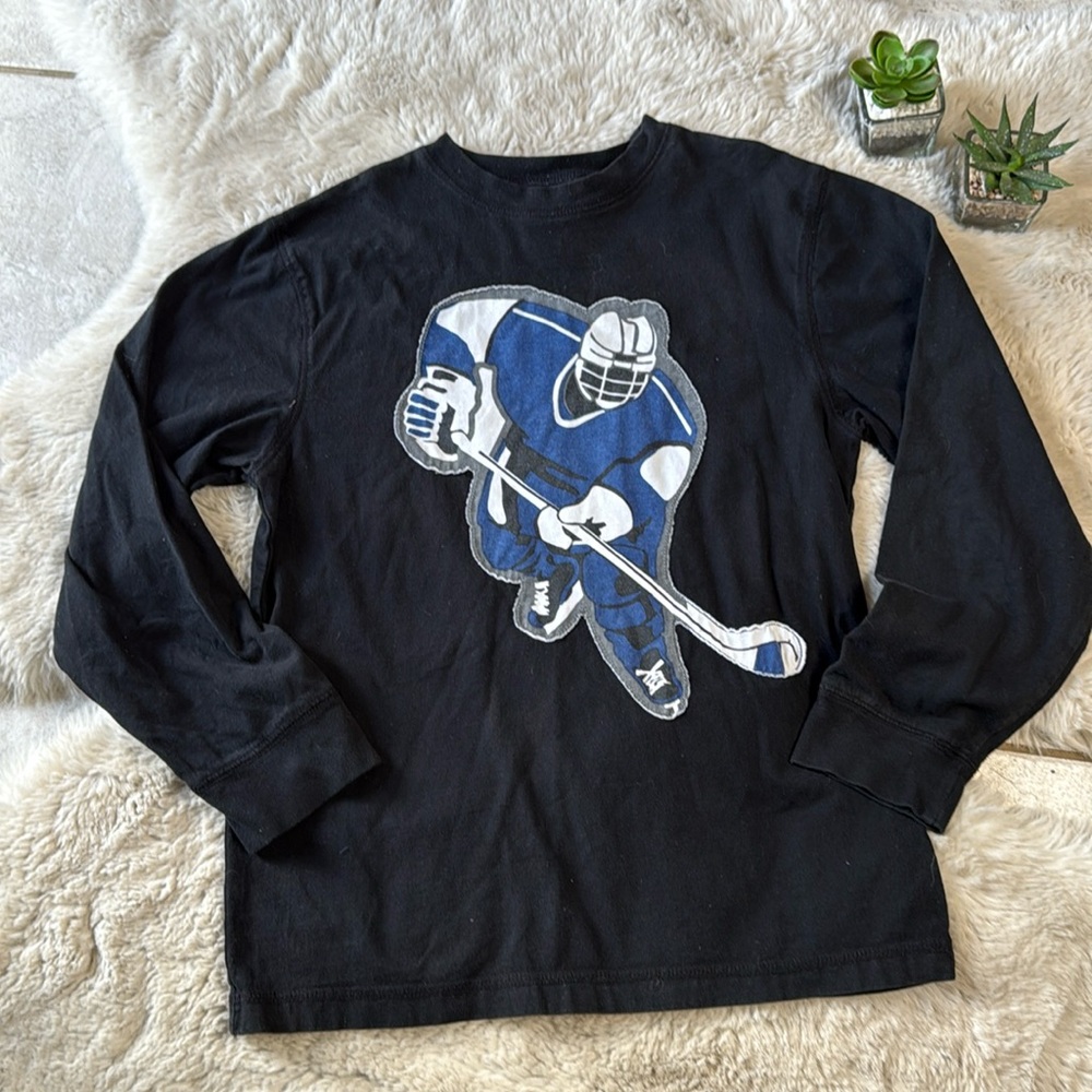 Gymboree Hockey Long Sleeve Shirt Black Blue Size 10